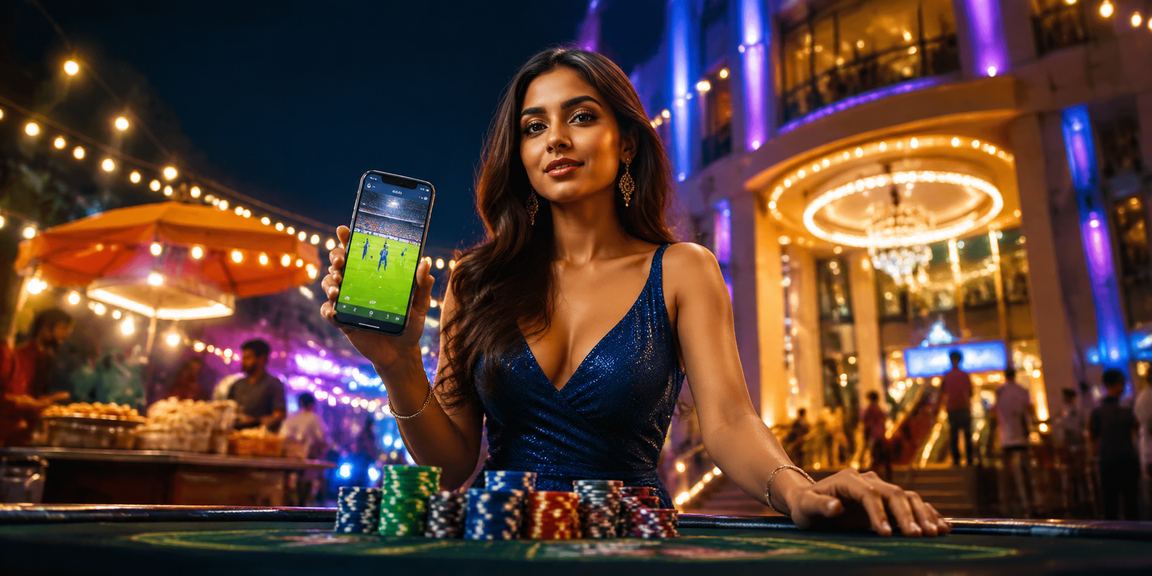 Delhi night market scene with sports betting on mobile phones